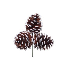 2.5" Pine Cone Pick With 3 - 2.5 Inch Natural Pines Cones With White Tips (Lot of 12 Picks) SALE ITEM